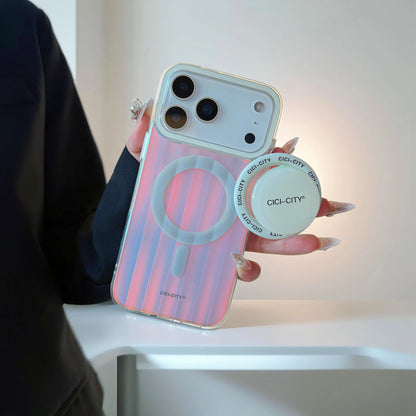 【Magnet内蔵】クリアネオンカラー  透明グラデ ストライプ  スマホケース｜iPhone対応 #250106