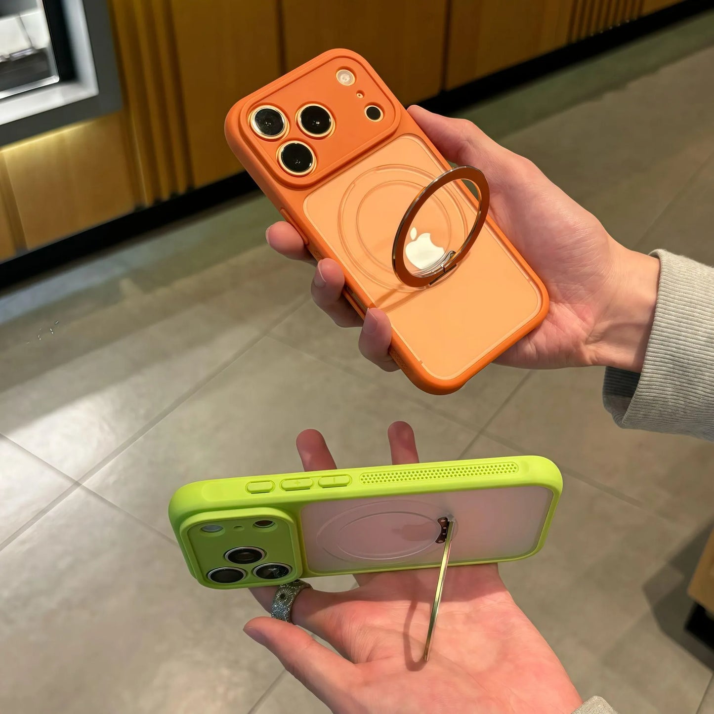 マットカラー iPhoneケース｜ビビッド配色・リング一体型・耐衝撃デザイン #240412