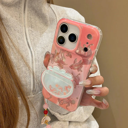 開運 鯉模様 金魚鉢 グリップ付き iPhoneケース｜クリアデザイン #240516