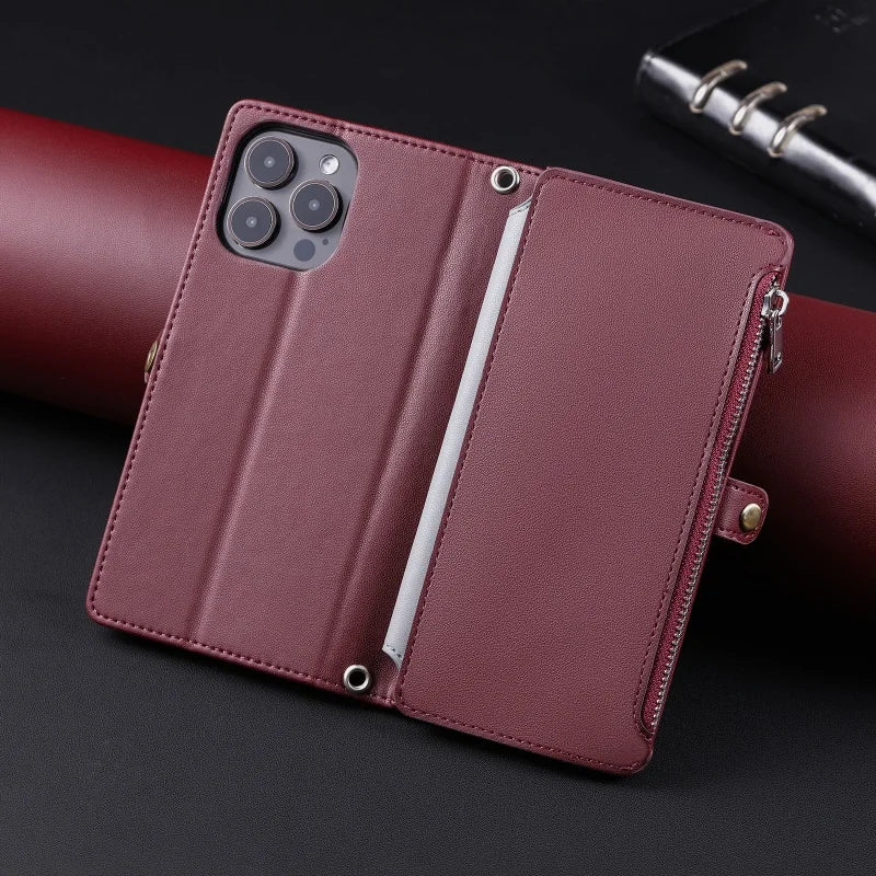 【ブックスタイル】シンプル レザー調 財布一体型 ブックスタイル 手帳型 iPhoneケース｜ショルダー対応 #240126