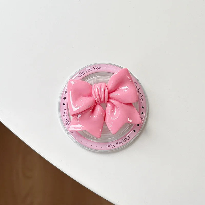 【スマホグリップ】立体リボン つやつや マカロンカラー マグネット対応 スマホスタンド #241111