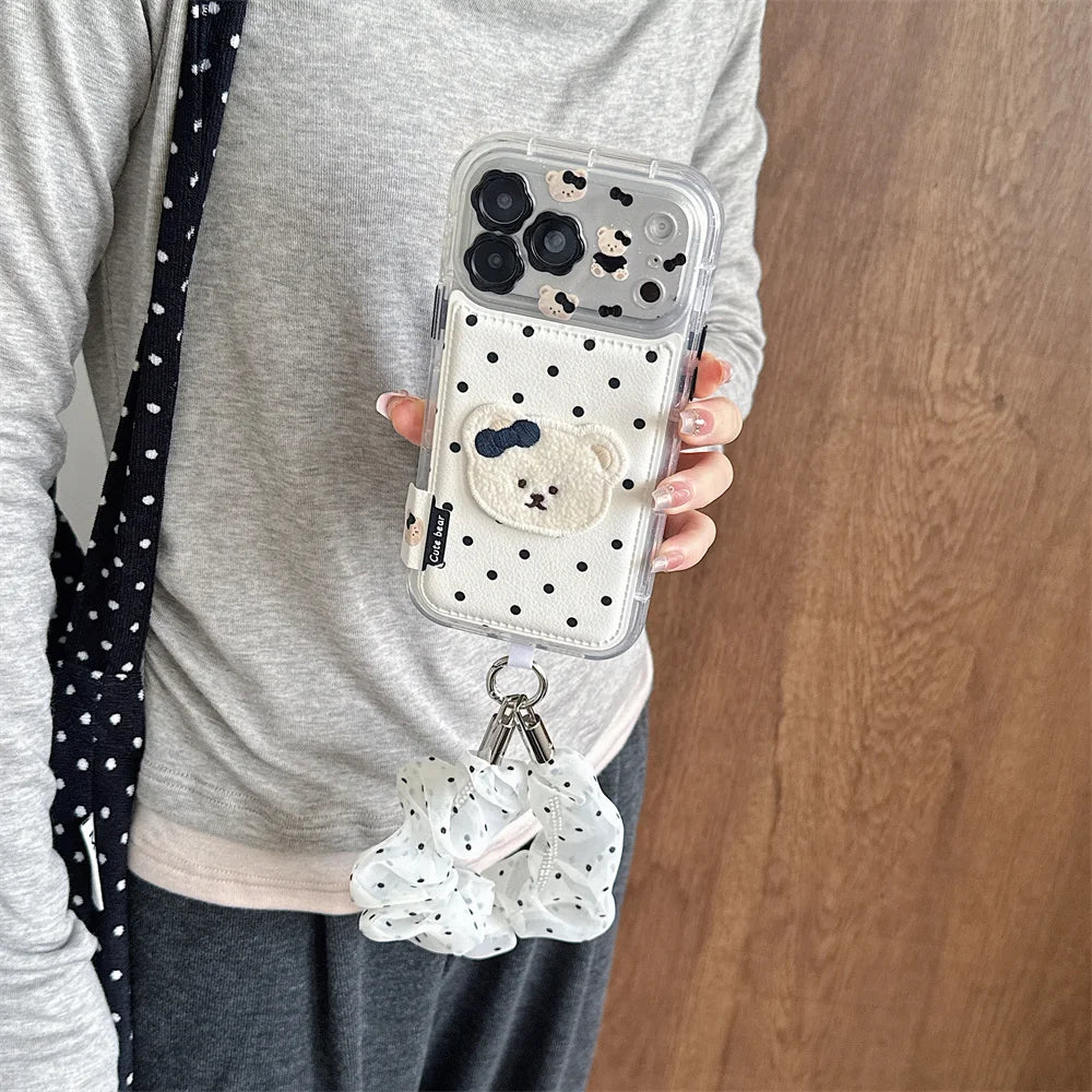 ドット柄 くまモチーフ ストラップ付き iPhoneケース｜大人かわいい・ガーリー #261222
