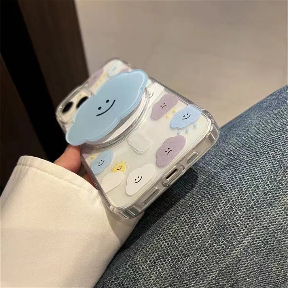【スマホグリップ】クラウドスマイル ふんわり雲のにこにこスタンド | マグネット対応 #241118