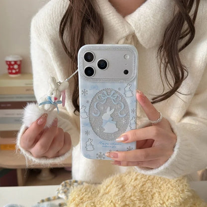 ラビットレース グリッターiPhoneケース｜うさぎモチーフ・キラキラフレーム・ファーチャーム付き #240501