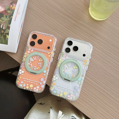 フラワークリア× 360 ° 回転 折りたたみリング ナチュラルデザイン Magnet対応 iPhoneケース #231113