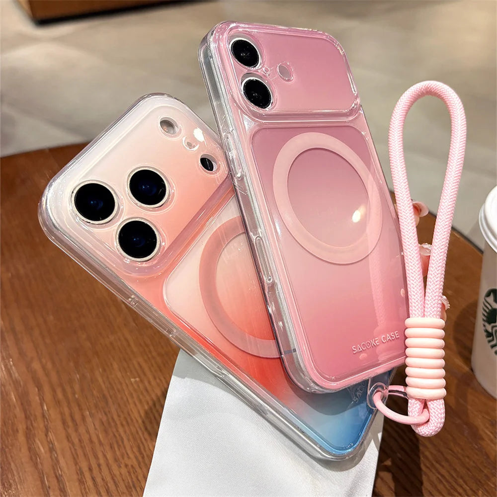 グラデーション ジェリーカラー ストラップ付き Magnet内蔵 iPhoneケース｜クリア・爽やか #260037
