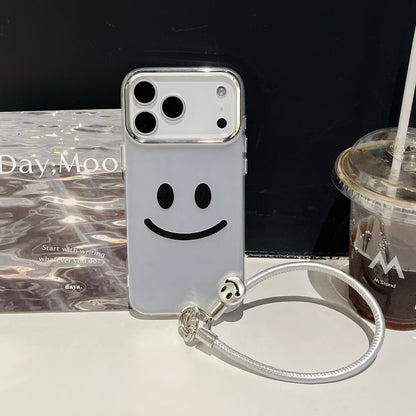 【スマイルシルバーストラップ】ニコちゃん × メタリックエッジ スマホケース｜iPhone対応 #250207