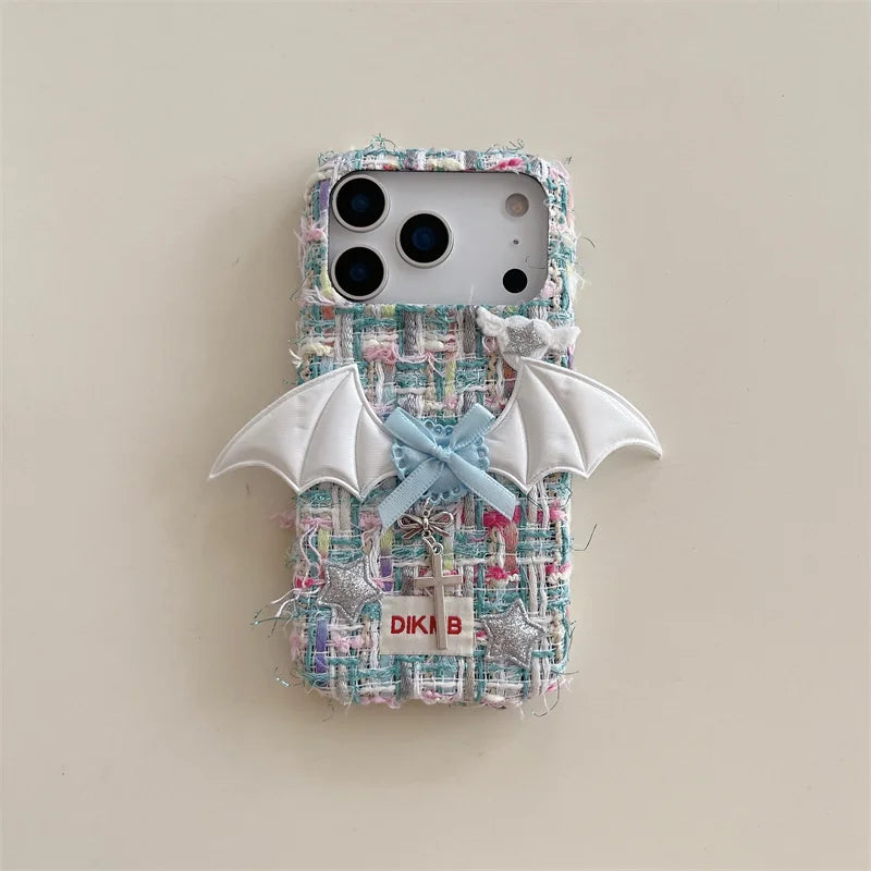 【ツイードリボンシリーズ】バットウィングツイード スマホケース｜ガーリー×エッジデザイン｜iPhone対応 #241204