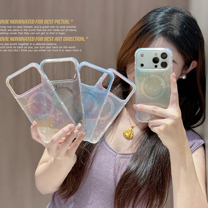 【Magnet内蔵】大理石風 シェルグロウ オーロラパール スマホケース｜iPhone対応 #250127