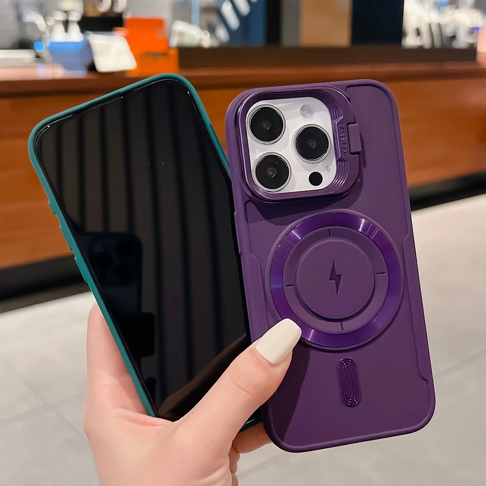 【Magsafe対応】耐衝撃 スタンド付き シリコン スマホケース おしゃれカラー TPU＋PC ハイブリッドリング付きカバー #250404