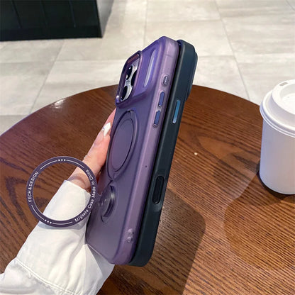 マグネット内蔵 多機能スタンドリング付き 半透明 マットカラー iPhoneケース 全4色 スタイリッシュ・モダン・カジュアル #261135