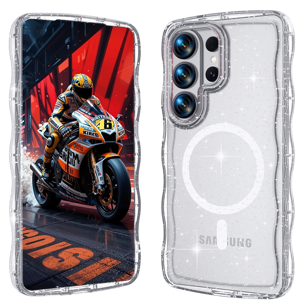 【Galaxy対応】マグネット内蔵 グリッター 3Dウェーブ 耐衝撃ケース 全6色 #261100