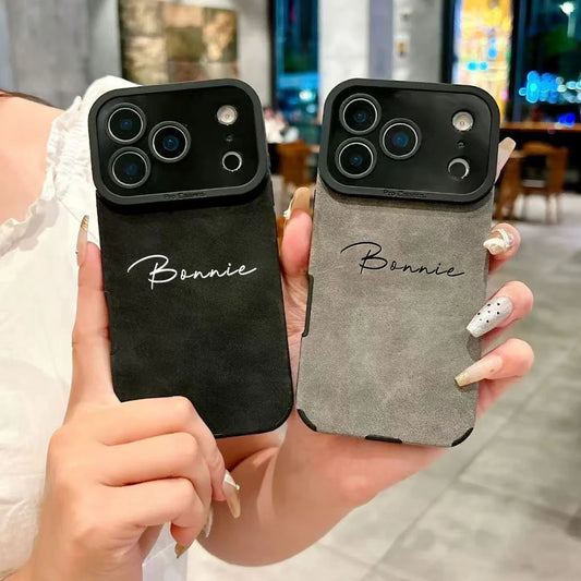 【カスタムシリーズ】マットレザー調 高級感 名入れ スマホケース ｜iPhone対応 #240713