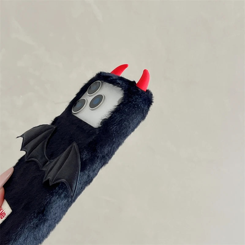 【デビルバットファー】あくまツノ付き×コウモリウィング もこもこスマホケース｜iPhone対応 🦇✨ #250111