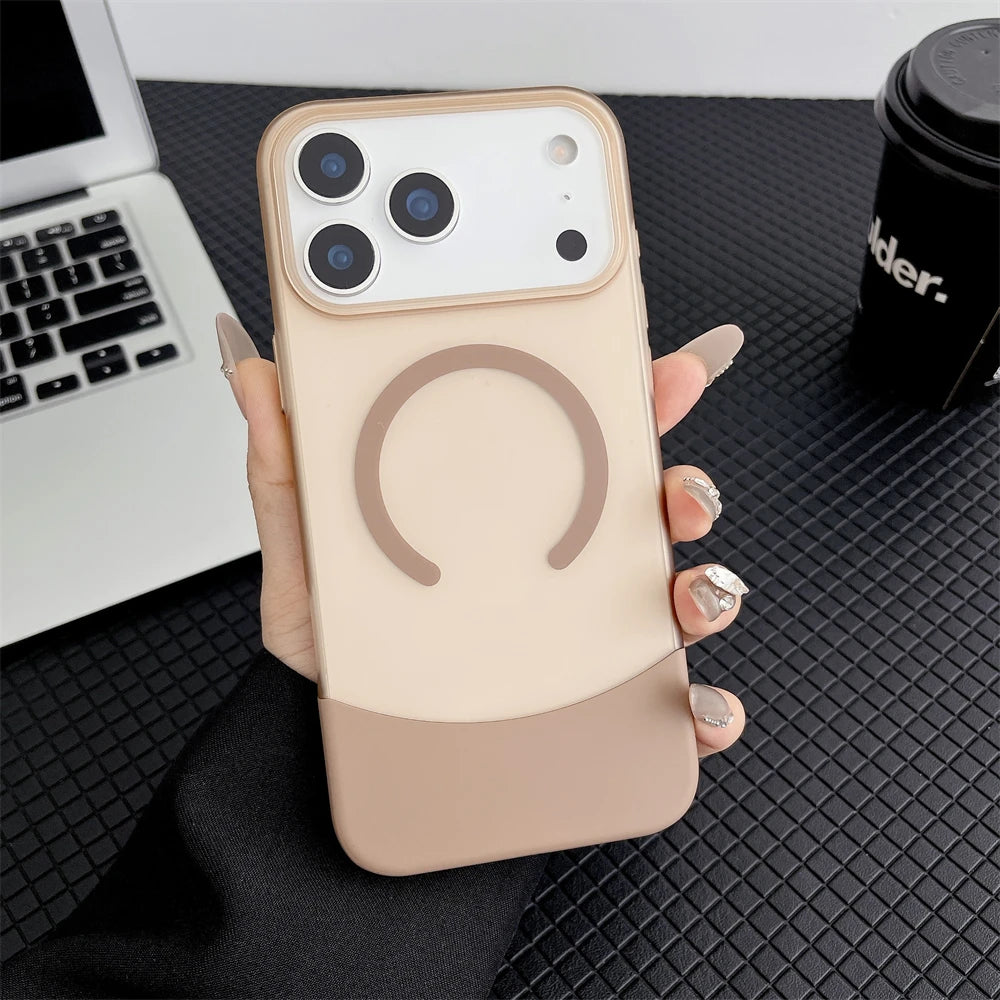 バイカラー Magnet内蔵 シンプル配色デザイン iPhoneケース｜くすみカラー・ミニマル #231111