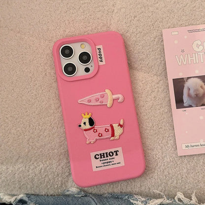 【ピンクパピークラウン】刺繍Dog 犬 × アンブレラ スマホケース｜iPhone対応 #250204