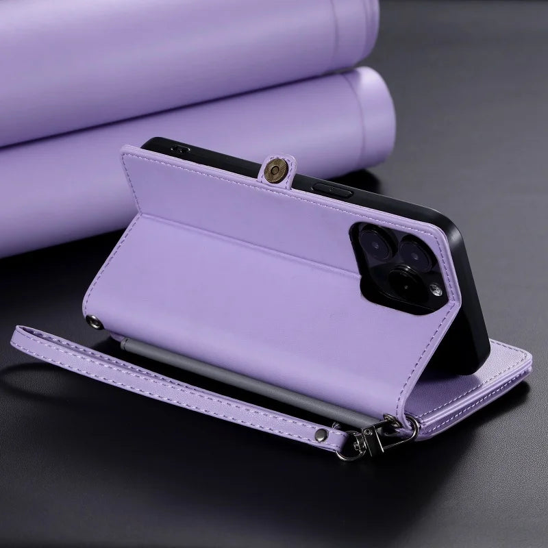 【ブックスタイル】シンプル レザー調 財布一体型 ブックスタイル 手帳型 iPhoneケース｜ショルダー対応 #240126