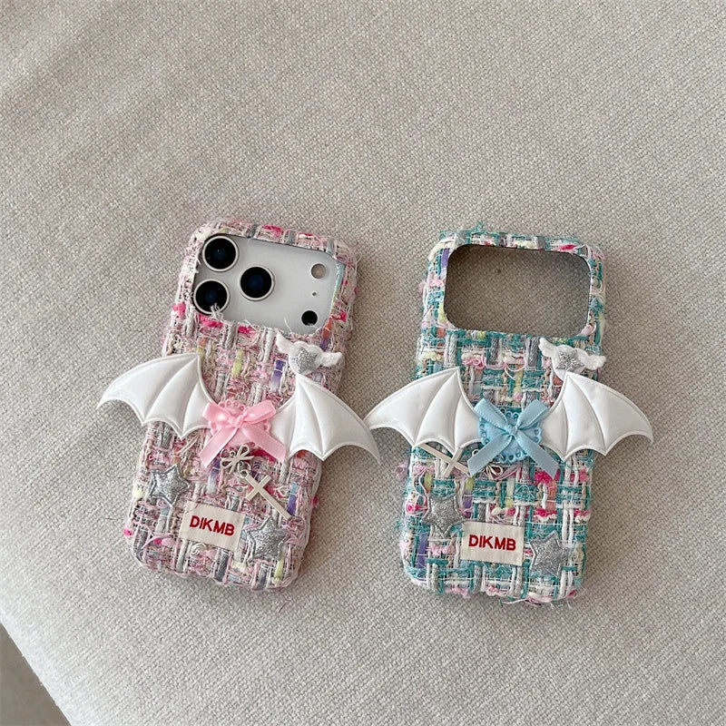 【ツイードリボンシリーズ】バットウィングツイード スマホケース｜ガーリー×エッジデザイン｜iPhone対応 #241204