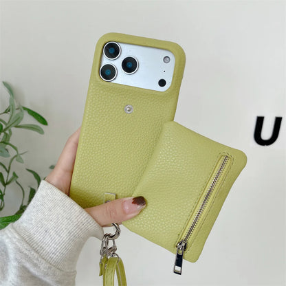 【ミニウォレットジップ】ファスナーポケット × レザー調 スマホケース｜iPhone対応 #240804