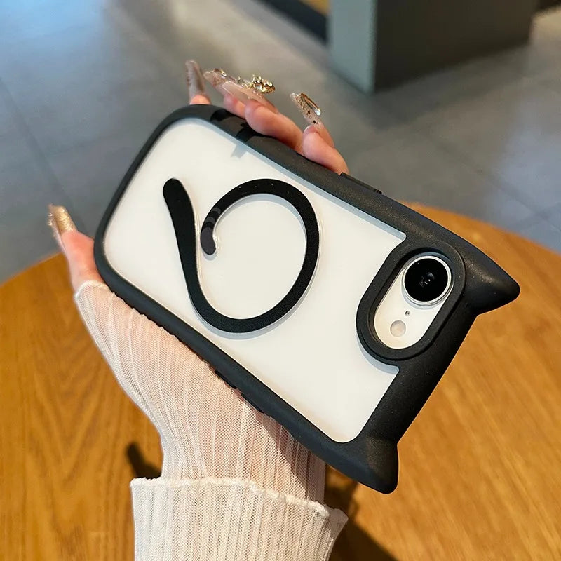 【猫耳シリーズ】Magnet内蔵 しっぽデザイン カラーフレーム iPhoneケース #240215