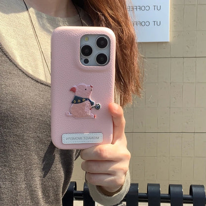 【刺繍アニマル×レザー風】子豚 うさぎ しろくま リス 刺繍 スマホケース｜iPhone対応 #241215