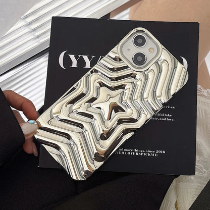 【スターモチーフ】立体デザイン × シルバーカラー スマホケース｜iPhone対応 #250602