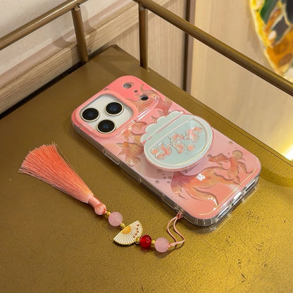 開運 鯉模様 金魚鉢 グリップ付き iPhoneケース｜クリアデザイン #240516