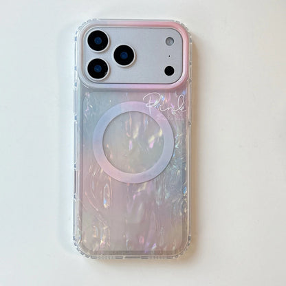 【Magnet内蔵】大理石風 シェルグロウ オーロラパール スマホケース｜iPhone対応 #250127