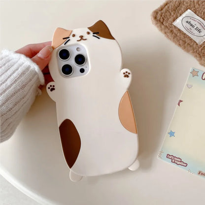 【猫耳シリーズ】三毛猫 肉球 立体キャットiPhoneケース｜マットTPU #240211