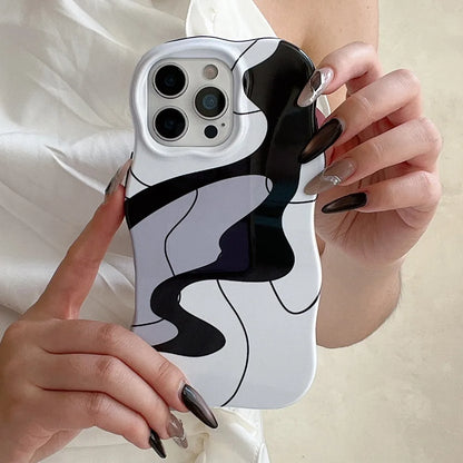 【モノトーンシリーズ】個性派アートライン モダンモノクロデザイン スマホケース｜iPhone対応 #251018