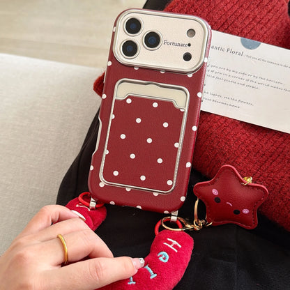 水玉 ドット柄 iPhoneケース｜もこもこスター ハンドルチャーム付き #240526