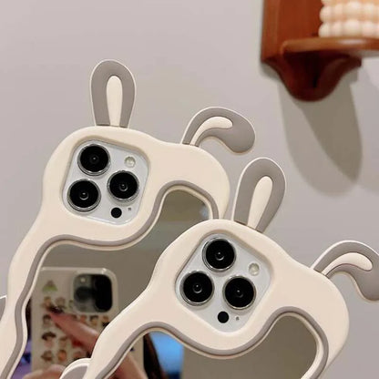 【ウェーブミラー付き】うさ耳 ラビット シリコン スマホケース｜iPhone対応 #250529