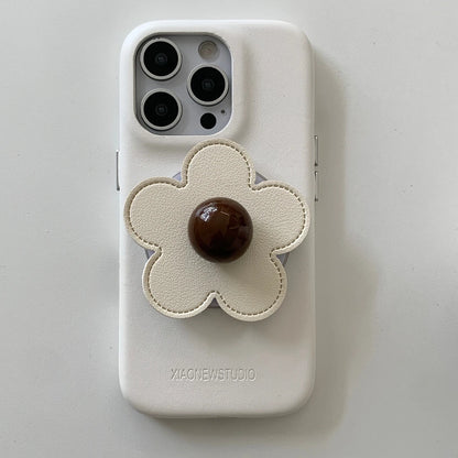 【フラワーポップ】レザー調 立体フラワー モチーフ付き スマホケース｜iPhone対応 #250423