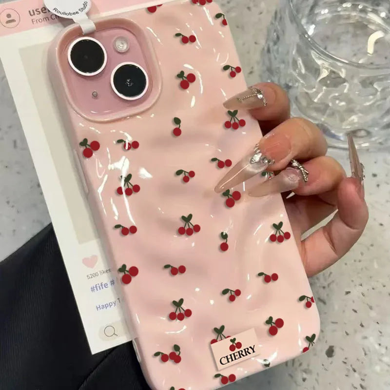 【フルーツシリーズ】小さなチェリー総柄 ポップカラー かわいいスマホケース｜iPhone対応 #251028