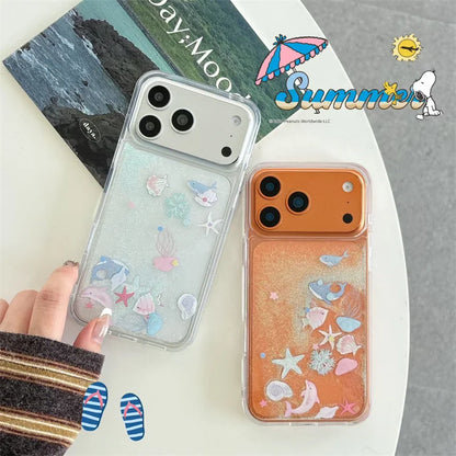 流れるマリンモチーフ ラメ iPhoneケース｜シェル・海モチーフ #230827