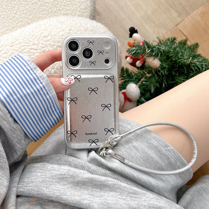 リボン柄 iPhoneケース｜シルバーカラー・フラットデザイン #240522