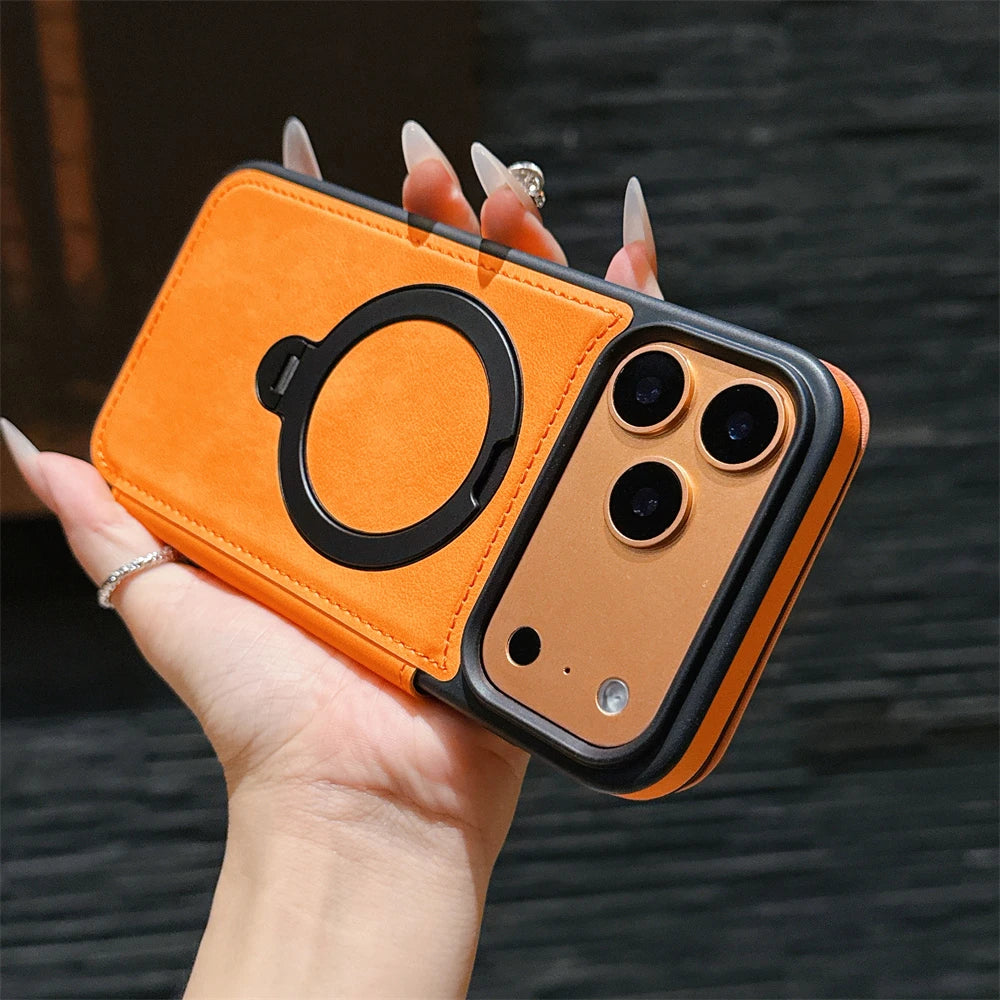 レザー調 リングフリップ iPhoneケース｜折りたたみ 手帳型 #240311