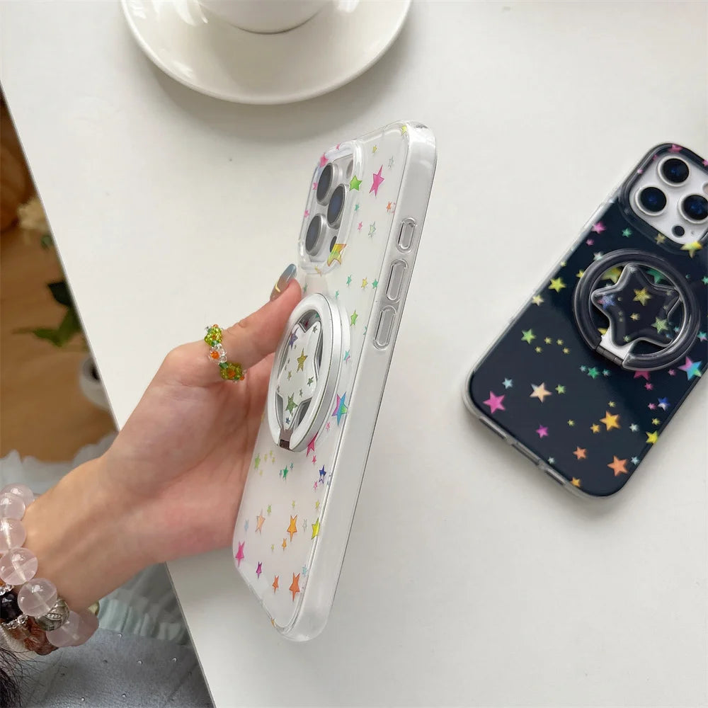 カラフルスター 星空デザイン ミラーグリップ付き Magnet内蔵 iPhoneケース｜ポップ #260020