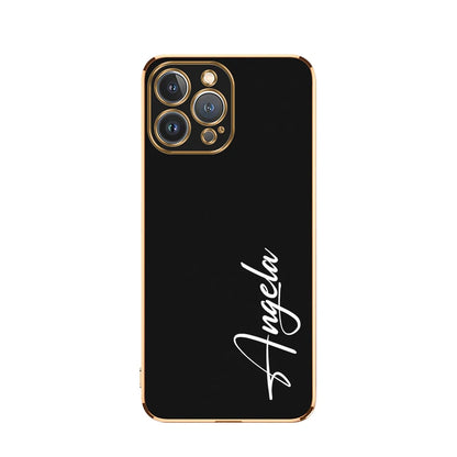 【カスタムNAMEシリーズ】ゴールドフレーム プレーンカラー 筆記体 名入れケース｜iPhone対応 #240819