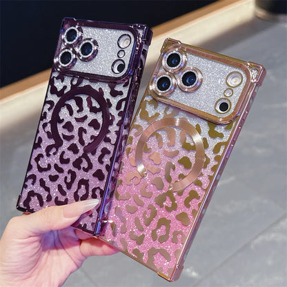 【スクエアシリーズ】レオパード ヒョウ柄 グリッター スマホケース｜iPhone対応 #251216