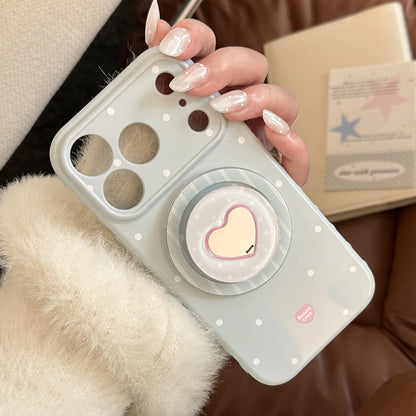 ハートミラーグリップ 水玉 ドットデザイン iPhoneケース｜マグネット内蔵 #240101