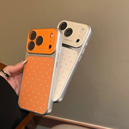 ドット柄 レザー調 メッキフレーム iPhoneケース｜淡色・大人かわいい #260050