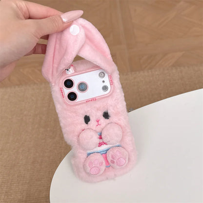 【ふわもこうさぎ】エコファー しっぽチャーム スマホケース｜iPhone対応 #250219