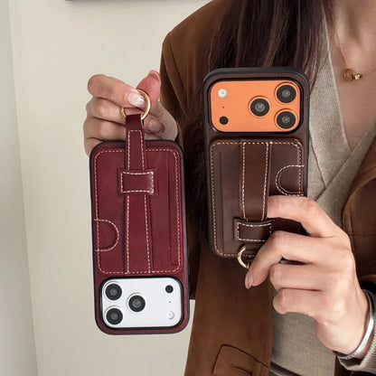 【クラシックハンドトラップ】レザーポケット × キーリング スマホケース｜iPhone対応 #240815