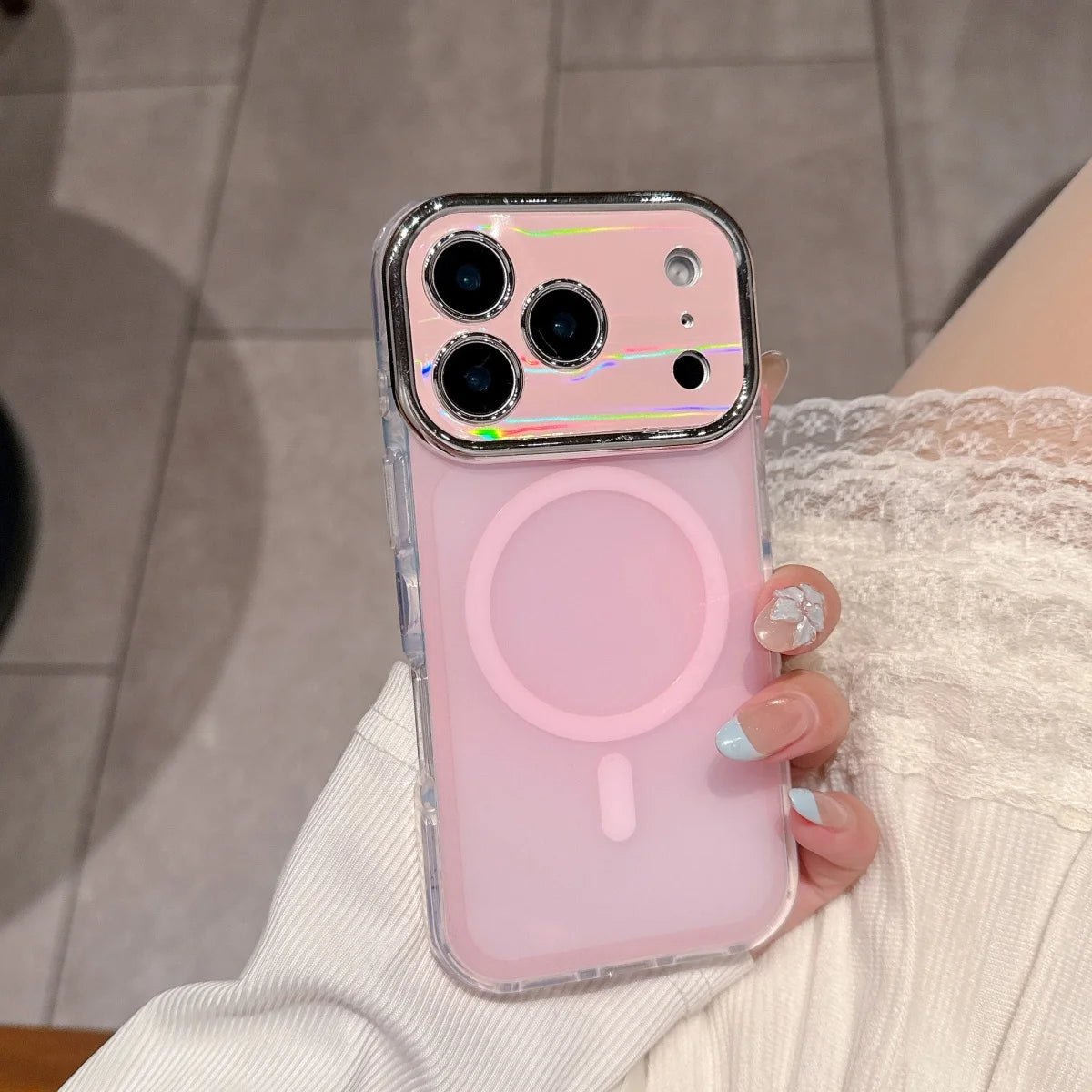 オーロラカラー メッキレンズフレーム Magnet内蔵 クリア iPhoneケース