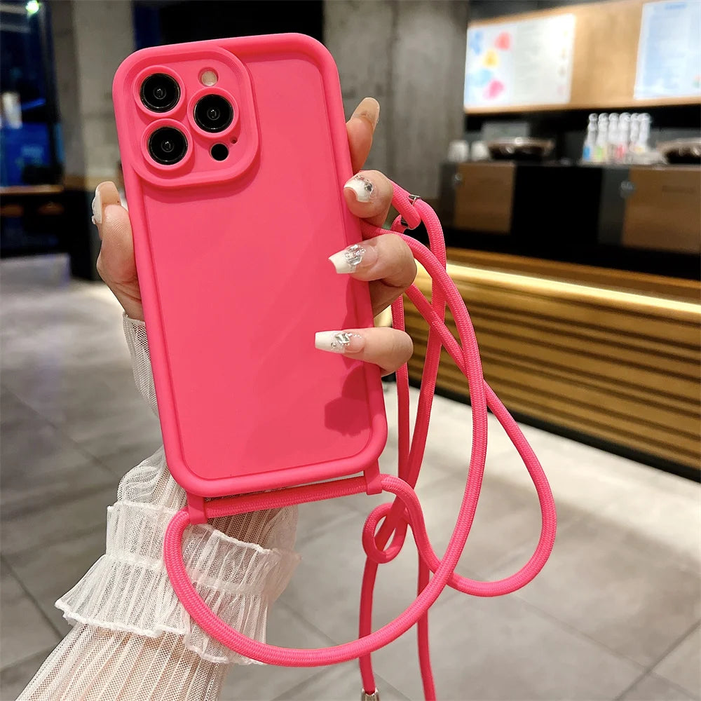 【シンプルシリーズ】無地ショルダーストラップ付き おしゃれ肩掛け スマホケース｜iPhone対応 #250901