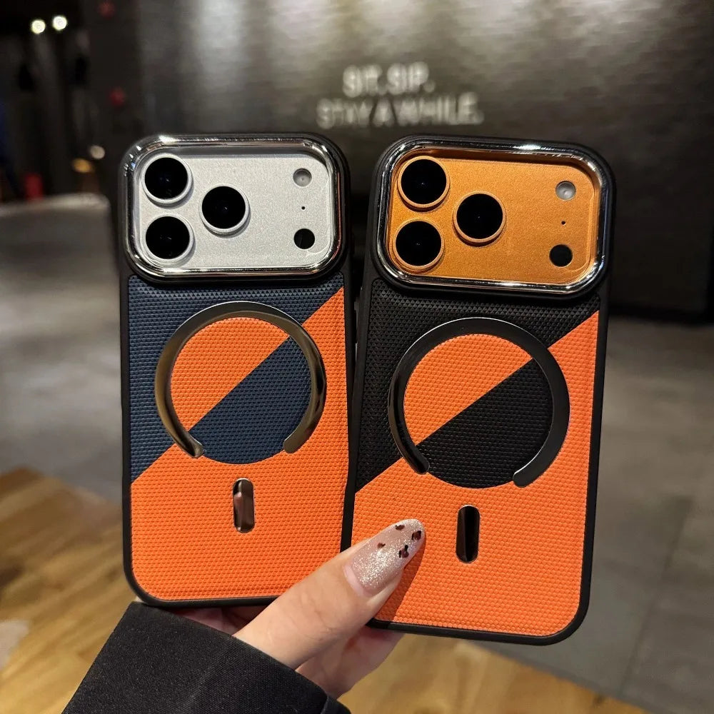 バイカラーレザー調 アーマー Magnet内蔵 iPhoneケース｜カメラ保護・スポーティクール #260014