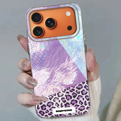 【パープルパッチワーク】アニマル レオパード ヒョウ柄×フラワーデザイン おしゃれ スマホケース｜iPhone対応 #250305