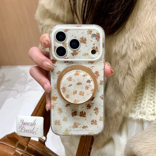 ブラウンリーフ Magnet内蔵 iPhoneケース｜落ち葉柄・マグネットリング付き #240430