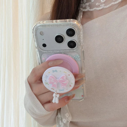 リボン総柄 クリアグリッター Magnetグリップ付き iPhoneケース #260213